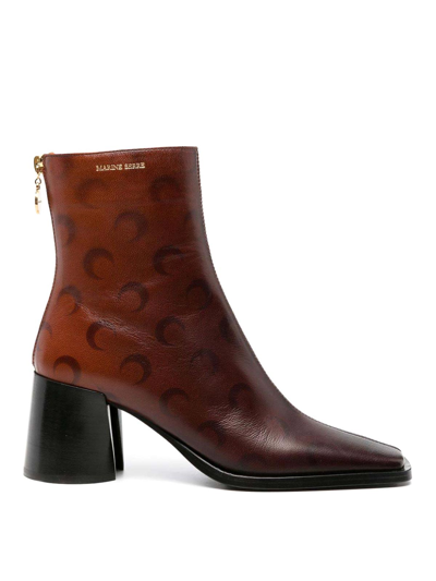 Marine Serre Brown Moon Print Airbrushed Leather Boots In Red