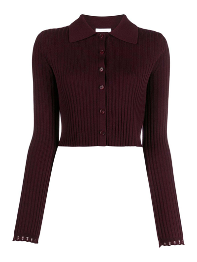 Chloé Women's Rib-knit Cropped Wool Cardigan In Burgundy