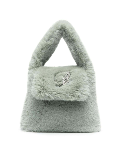 Blumarine Logo Faux Fur Top-handle Bag In Green