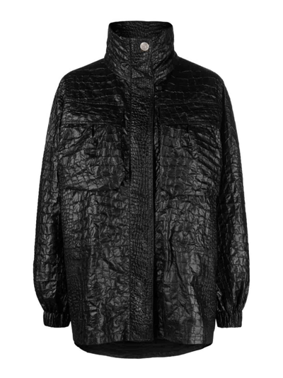 Versace Embossed Crocodile-effect Jacket In Black