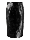 VERSACE LEATHER CROCODILE PRINT MIDI PENCIL SKIRT