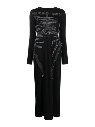 Y/project Paris Brand-embroidered Cotton-jersey Maxi Dress In Black