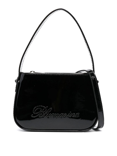 Blumarine Logo Patent Leather Handbag In Black