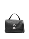 Zanellato Tumbled Leather Medium Postina Daily Day Bags In Black