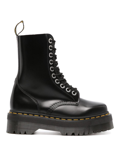 Dr. Martens Platform Boots With Treaded Sole And Distinctive Accents In Black