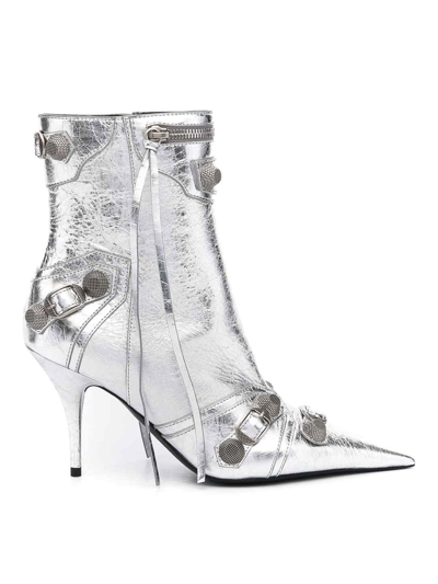 Balenciaga Cagole Pointed Toe Bootie In Silver