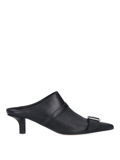 Mm6 Maison Margiela Calfskin Buckle Kitten-heel Mules In Black