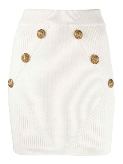 Balmain Women Knitted Skirt With Buttons In White
