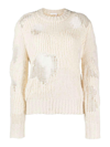 Chloé Distressed Knit Sweater In White