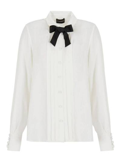 Emporio Armani Pleat-detailing Long-sleeve Shirt In White