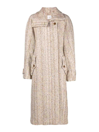 Alysi Spread-collared Single-breasted Maxi Coat In Beis