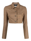 Marine Serre Moon Diamant Jacquard Cropped Jacket In Beis