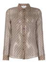 Marine Serre Moon Diamant Sheer Silk Crepon Button-up Shirt In Beis