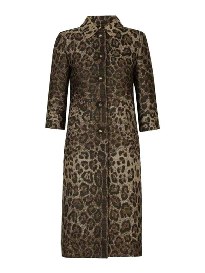 Dolce & Gabbana Leopard Print Wool Chemisier Dress In Animalier1