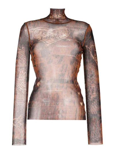 Jean Paul Gaultier Printed Long Sleeve Top In Brown