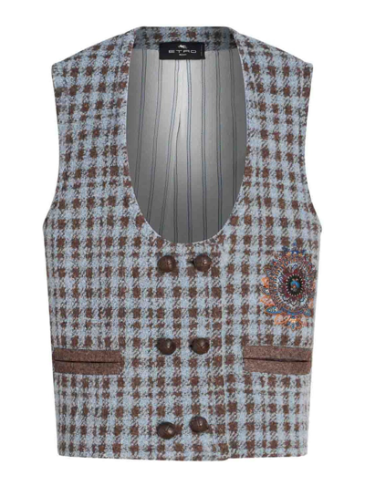 ETRO CHECKED WOOL BLEND VEST