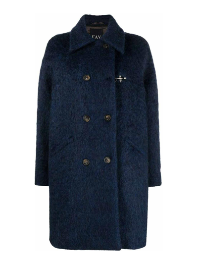 Fay Double-breasted Wool Blend Coat In Blue