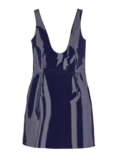 Ferragamo Vernice Patent Leather Sleeveless Mini Dress In Blue