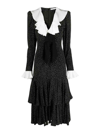 Alessandra Rich Bow-detailed Ruffled Polka-dot Silk Midi Dress In Black