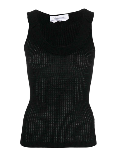 Blumarine Ribbed-knit Wool Tank Top In Black