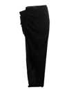 Rick Owens Draped Silk Blend Long Skirt In Black