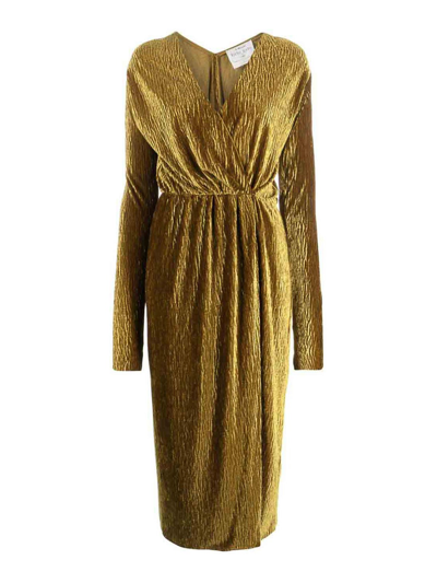 Forte Forte Ruched Velvet Midi Dress In Gold