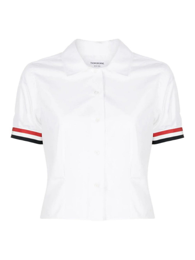 Thom Browne Rwb-stripe Puff-sleeve Shirt In White