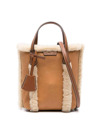 Tory Burch Perry Shearling Tote Bag In Brown