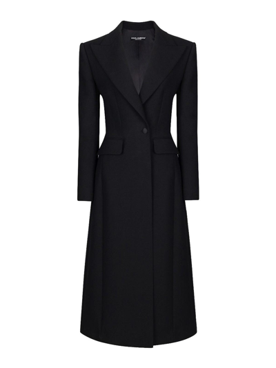 Dolce & Gabbana Double-breasted Long Wool Coat And Pockets In Black