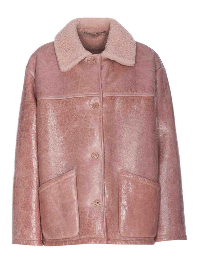 Salvatore Santoro Shearling-collar Sheepskin Jacket In Pink