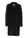 Twinset Floral-embroidered Single-breasted Coat In Black