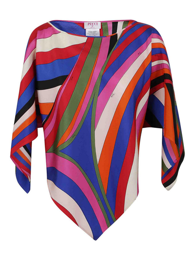 Emilio Pucci Abstract-print Silk Scarf Blouse In Blue