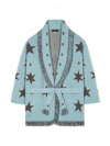 Alanui Star Printed Belted Fringed Cardigan In Blue