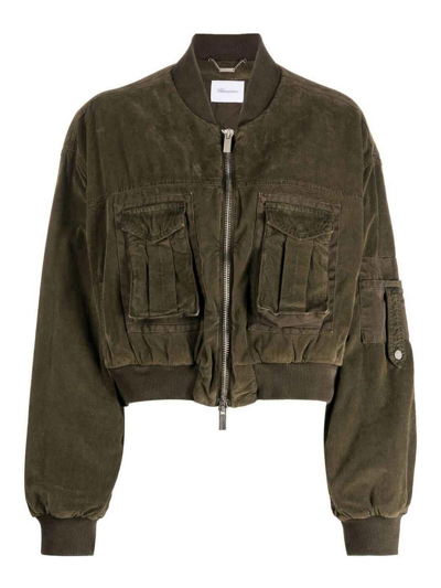 Blumarine Cropped Bomber Jacket In Verde