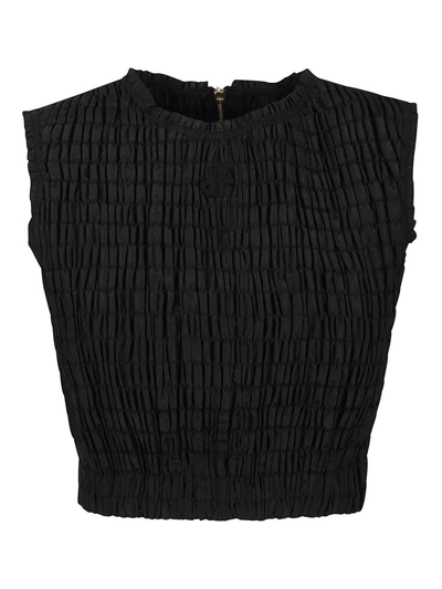 Patou Textured Smock Detail Sleeveless Top In Black