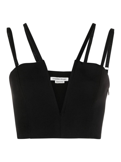 Alessandro Vigilante Compact Jersey V Neck Crop Top In Black