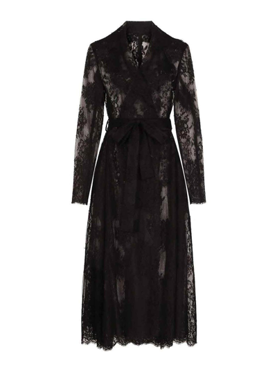 Dolce & Gabbana Chantilly Lace Coat With Belt In Black