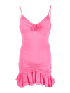 Blumarine Pleated Jersey Dress With Rose Decoration In Dark Pink