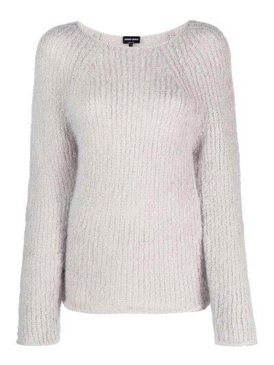 Giorgio Armani Round-neck Chunky-knit Jumper In Gris