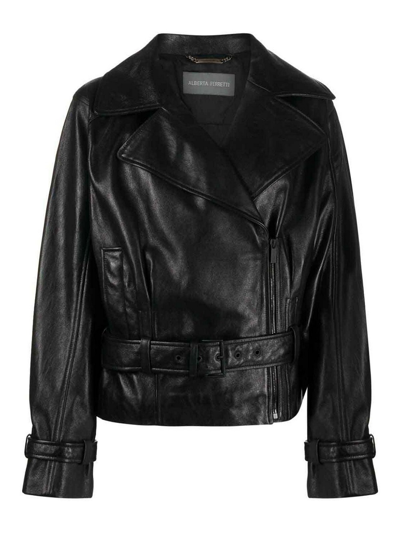 Alberta Ferretti Double-breasted Leather Jacket In Black