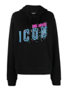 Dsquared2 Pixelated Icon Graphic Hoodie With Ribbed Finish In Black