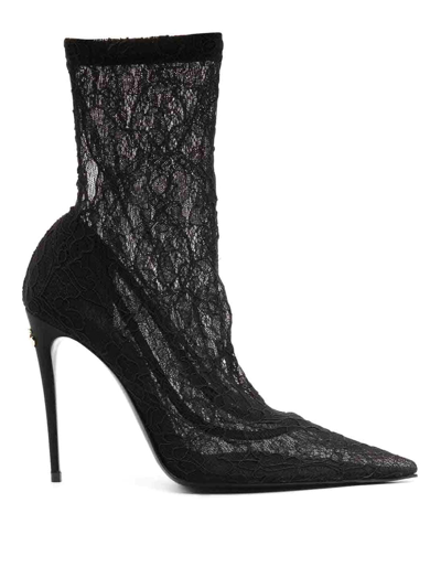 Dolce & Gabbana Lace Ankle Boot In Negro