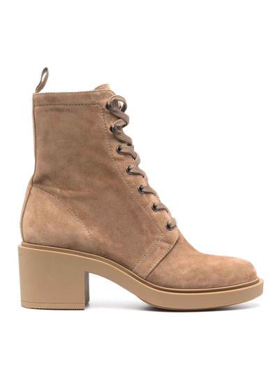 Gianvito Rossi Tan Suede Foster Lace-up Boots In Brown