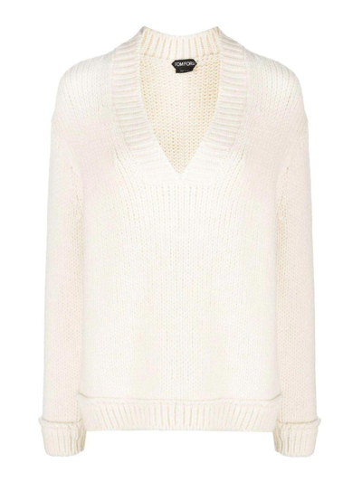 Tom Ford White Alpaca Leather Sweatshirt In Neutral