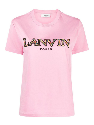 Lanvin Curb Embroidered T-shirt In Pink & Purple