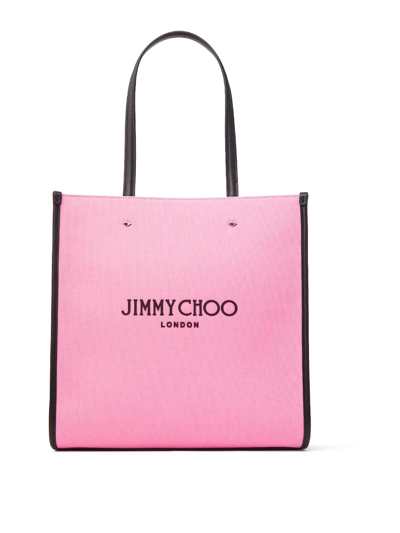 Jimmy Choo N/s Medium Canvas & Leather Tote In Pink