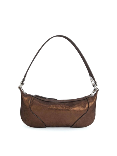 By Far Mini Amira Metallic-finish Shoulder Bag In Brown