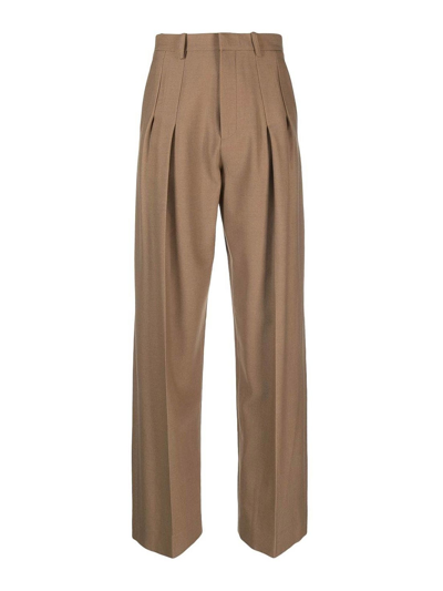 Victoria Beckham Pleated High-waist Straight-leg Trousers In Brown