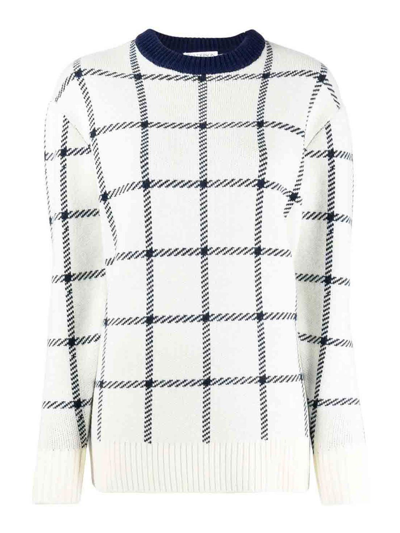 Jw Anderson Check-print Wool Jumper In Dark Blue