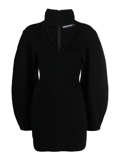 Andreädamo Cut-out Detail Wide-sleeve Dress In Black